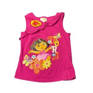 Nickelodeon Y2K Dora Girls Pink Tank Top Bow Floral Print Sleeveless Kids Tee 3T